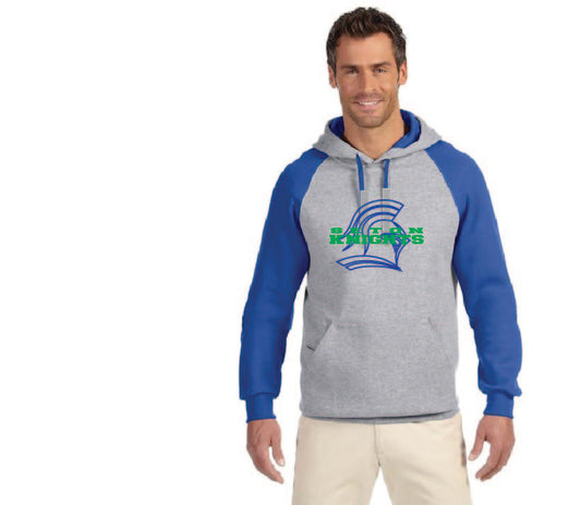 96CR Jerzees Adult 8 oz. NuBlend® Colorblock Raglan Pullover Hooded Sweatshirt