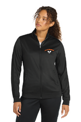 Crossed Sport-Tek® Ladies Tricot Sleeve Stripe Track Jacket Black