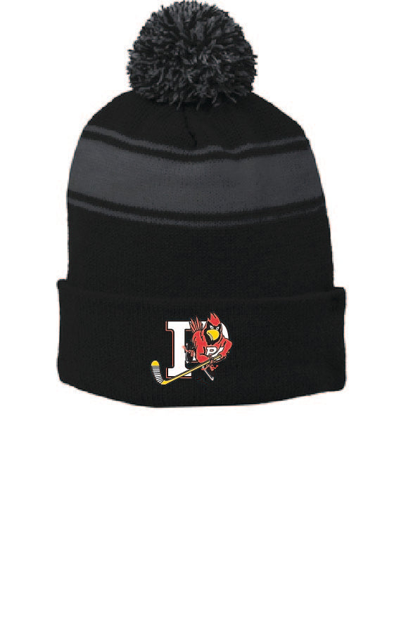 Sport tek stripe store pom pom beanie